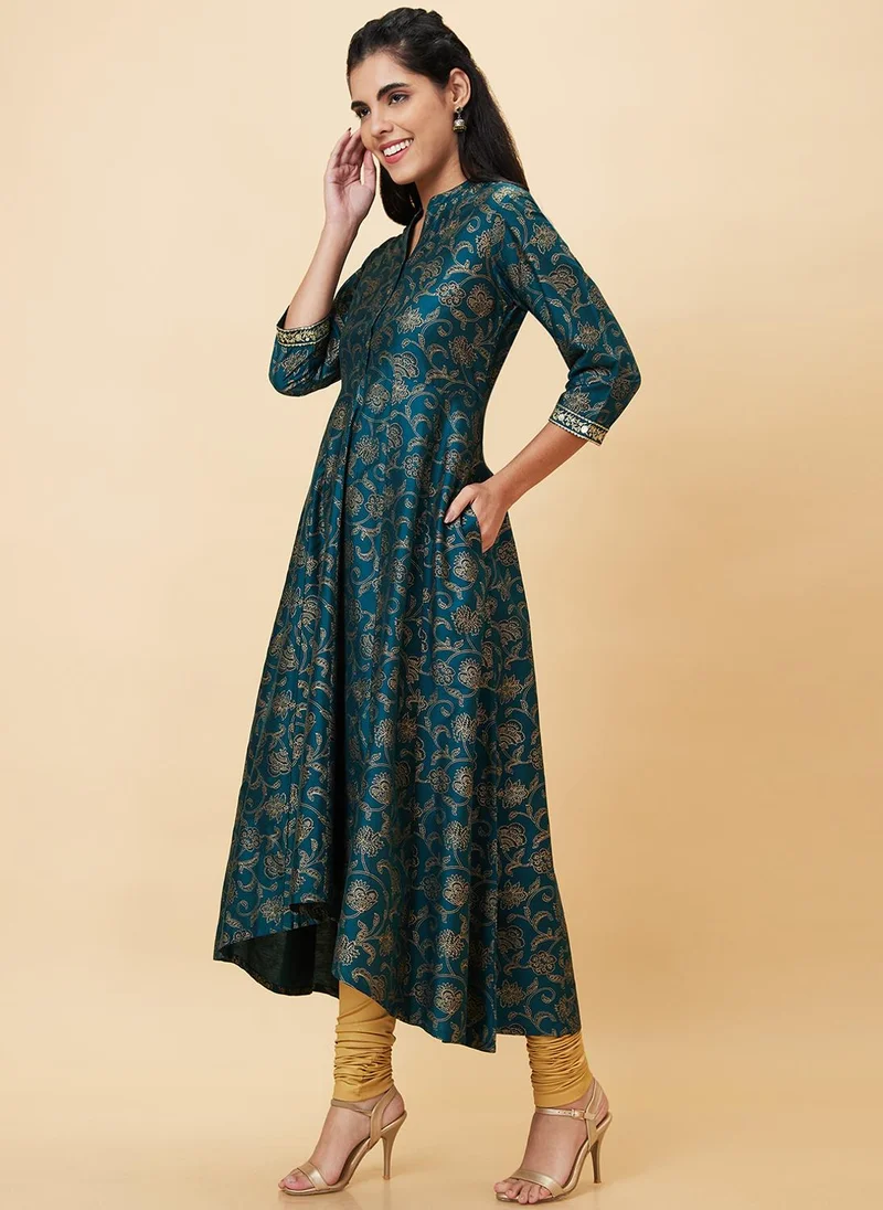 globus Green Globus Women Green Floral Printed A-Line Festive Kurta for Women | Best Price UAE